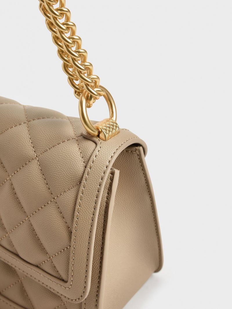 τσάντεσ ώμου Charles And Keith Micaela Καπιτονέ Chain καφε | 52194-UFCI