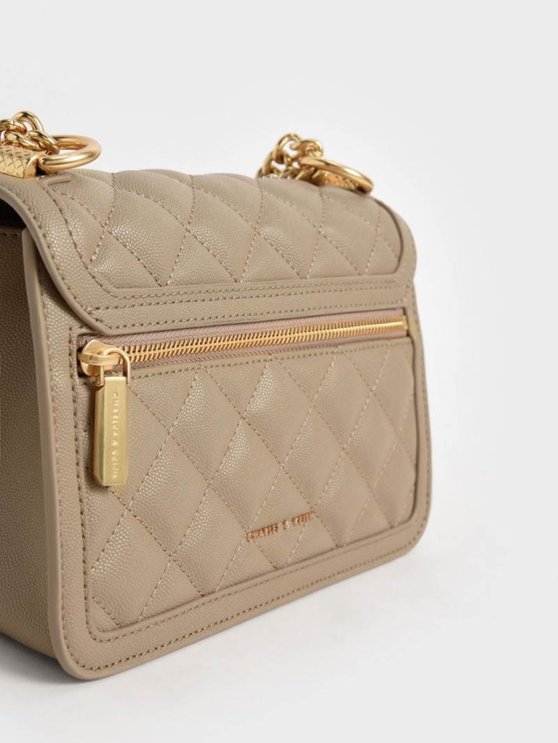 τσάντεσ ώμου Charles And Keith Micaela Καπιτονέ Chain καφε | 52194-UFCI