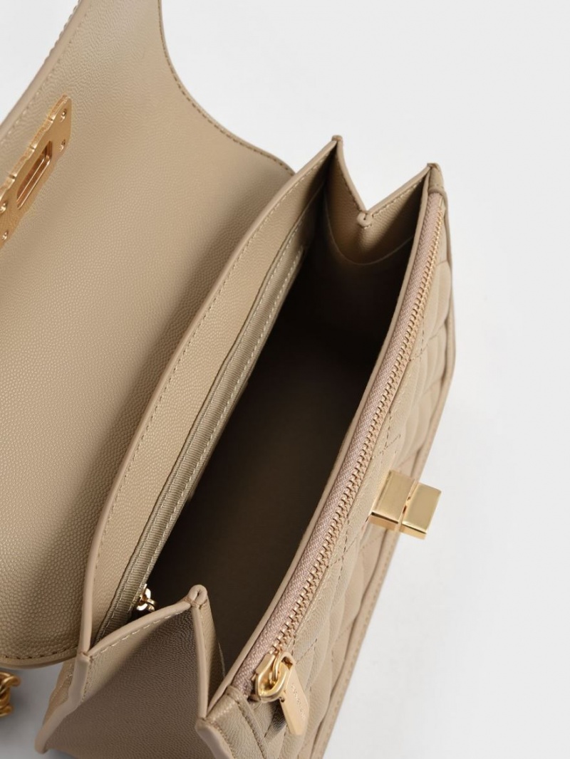 τσάντεσ ώμου Charles And Keith Micaela Καπιτονέ Chain καφε | 52194-UFCI