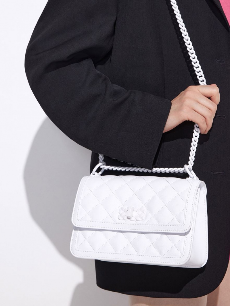τσάντεσ ώμου Charles And Keith Micaela Καπιτονέ Chain ασπρα | 81293-TPDO
