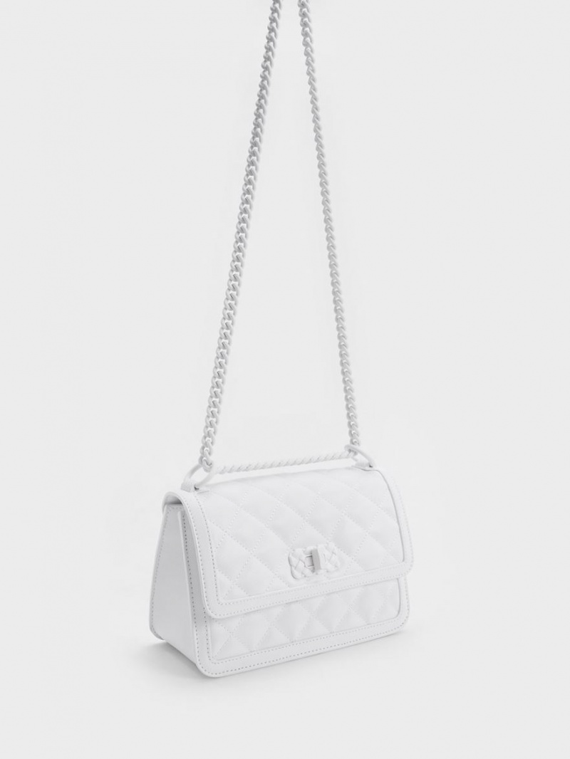 τσάντεσ ώμου Charles And Keith Micaela Καπιτονέ Chain ασπρα | 81293-TPDO