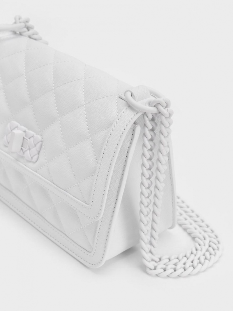τσάντεσ ώμου Charles And Keith Micaela Καπιτονέ Chain ασπρα | 81293-TPDO