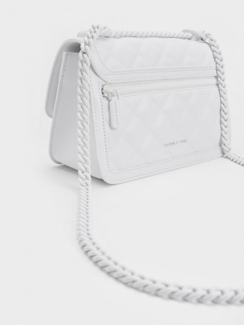 τσάντεσ ώμου Charles And Keith Micaela Καπιτονέ Chain ασπρα | 81293-TPDO