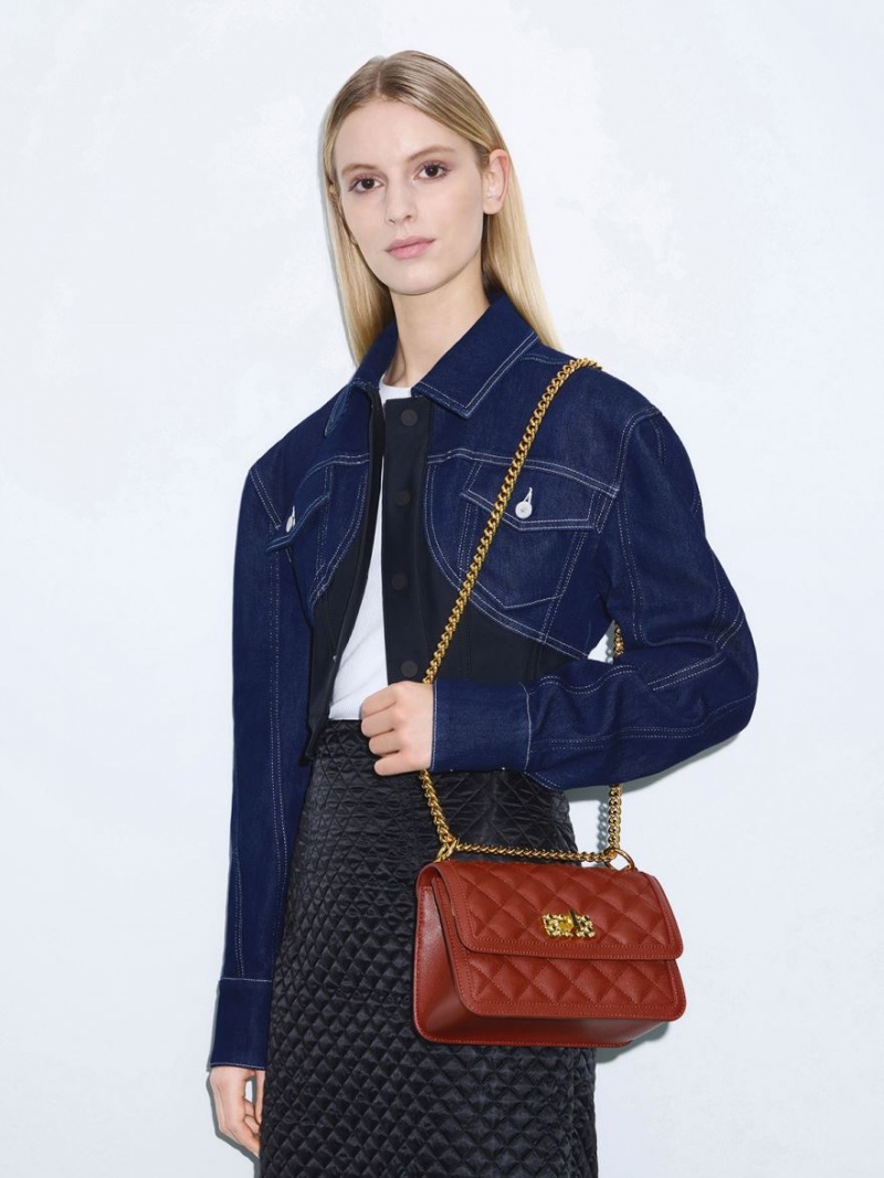 τσάντεσ ώμου Charles And Keith Micaela Καπιτονέ Chain σκούρο κοκκινα | 08731-YBTN