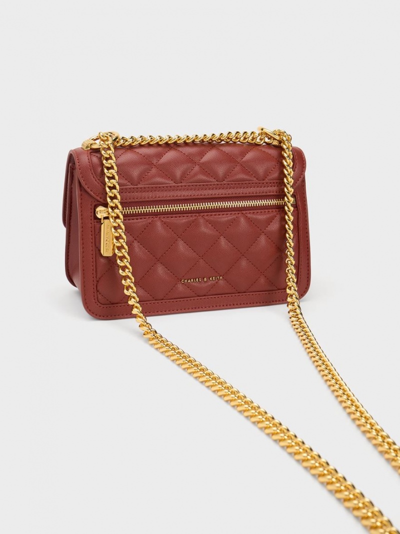 τσάντεσ ώμου Charles And Keith Micaela Καπιτονέ Chain σκούρο κοκκινα | 08731-YBTN