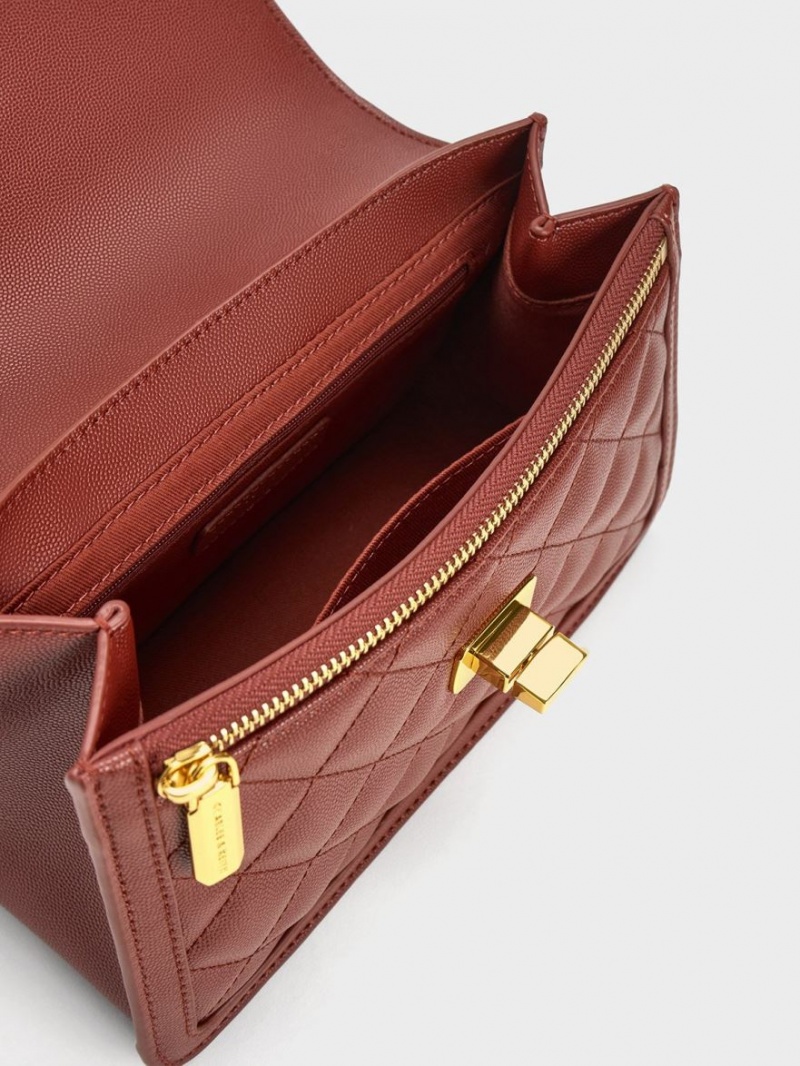 τσάντεσ ώμου Charles And Keith Micaela Καπιτονέ Chain σκούρο κοκκινα | 08731-YBTN