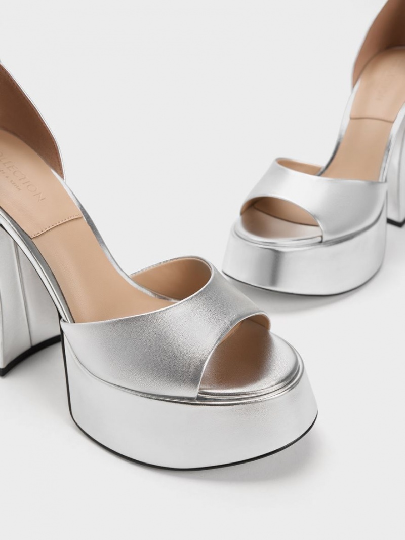 Πεδιλα Πλατφορμεσ Charles And Keith Michelle Metallic δερματινα ασημι | 82945-PHEF