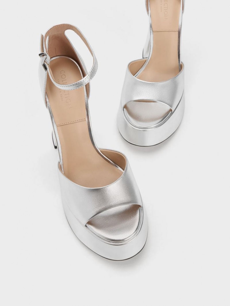 Πεδιλα Πλατφορμεσ Charles And Keith Michelle Metallic δερματινα ασημι | 82945-PHEF