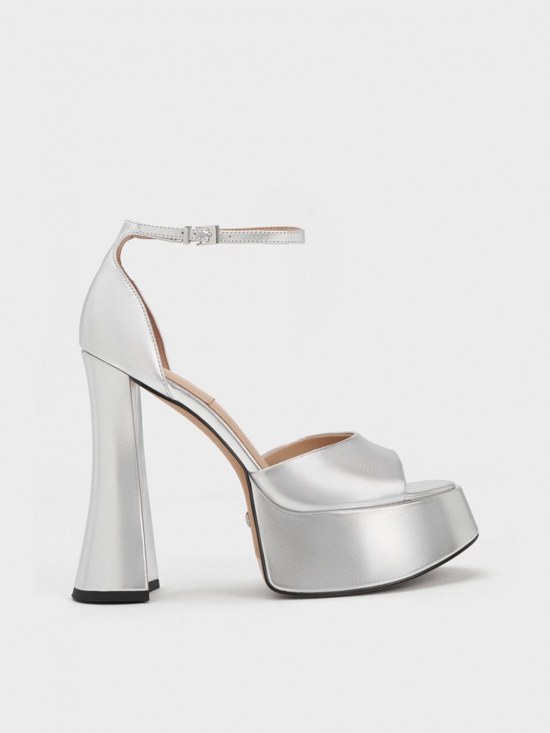 Πεδιλα Πλατφορμεσ Charles And Keith Michelle Metallic δερματινα ασημι | 82945-PHEF
