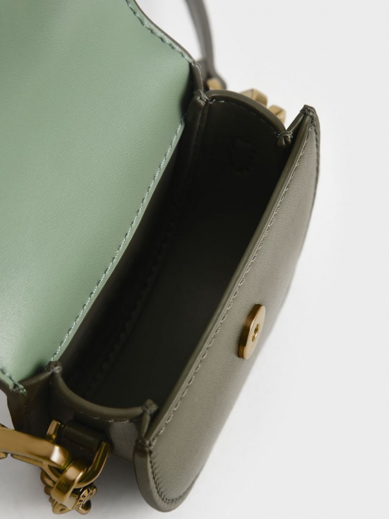 Τσάντες Σέλας Charles And Keith Micro Gabine Two-Tone​ Ελιά | 02365-WTPA