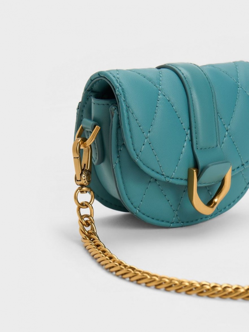 Τσάντες Σέλας Charles And Keith Micro Gabine Καπιτονέ τυρκουάζ | 67854-UNBS