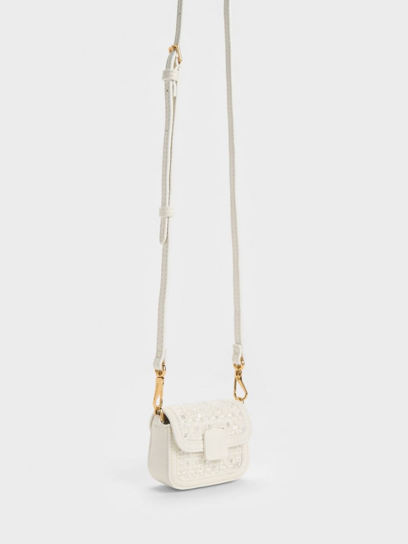 τσάντεσ χιαστί Charles And Keith Micro Koa Sequin Tweed κρέμα | 89075-CGDR