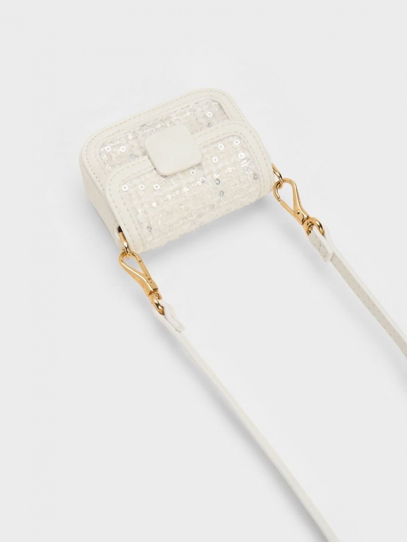 τσάντεσ χιαστί Charles And Keith Micro Koa Sequin Tweed κρέμα | 89075-CGDR