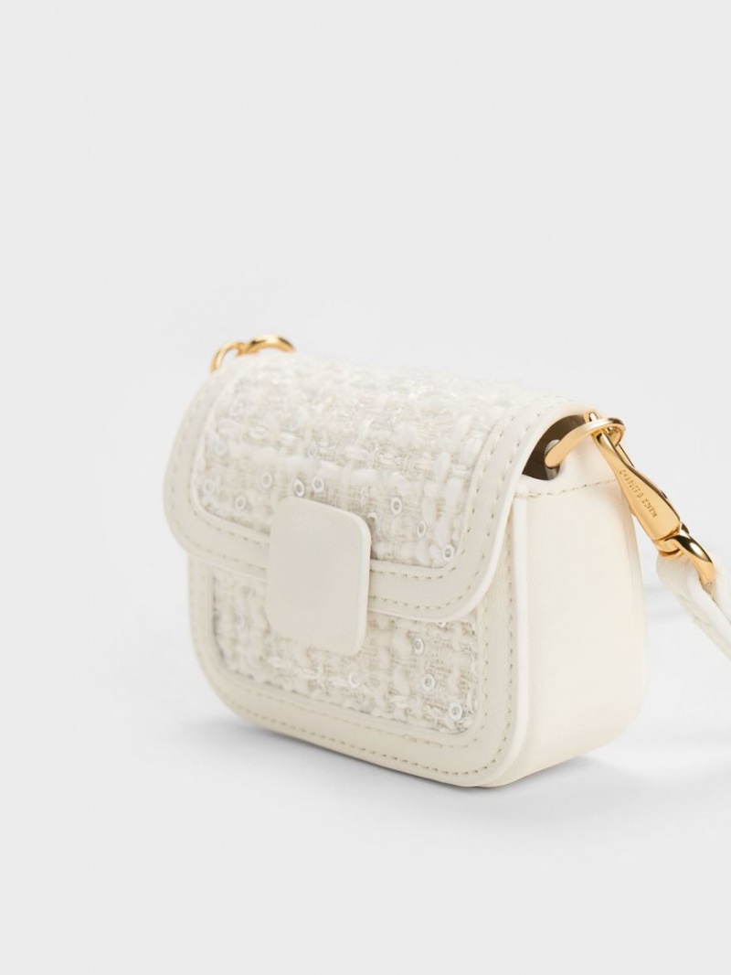 τσάντεσ χιαστί Charles And Keith Micro Koa Sequin Tweed κρέμα | 89075-CGDR