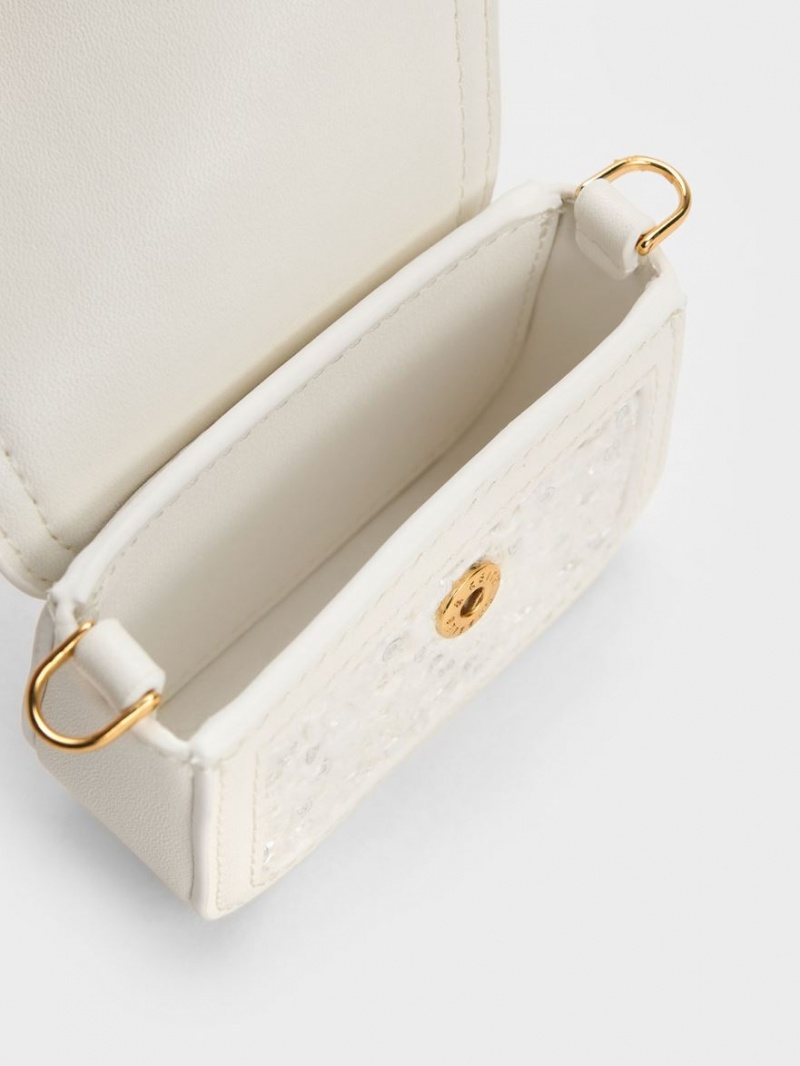 τσάντεσ χιαστί Charles And Keith Micro Koa Sequin Tweed κρέμα | 89075-CGDR