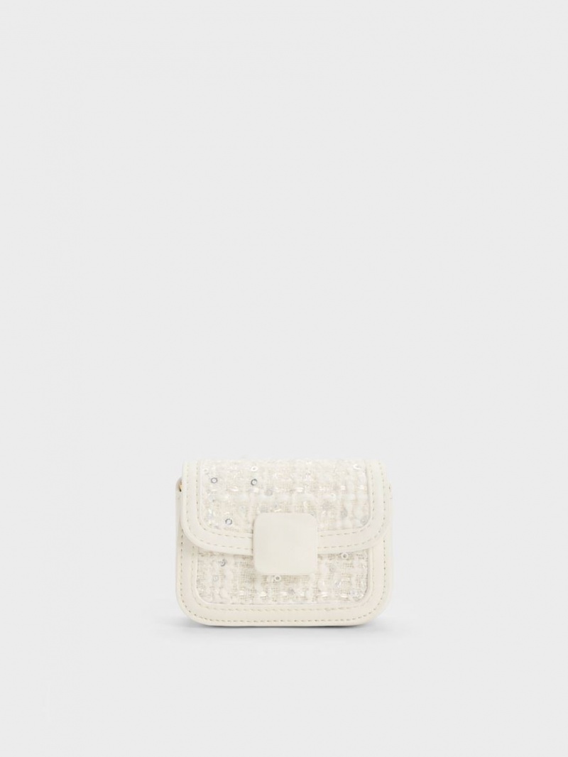 τσάντεσ χιαστί Charles And Keith Micro Koa Sequin Tweed κρέμα | 89075-CGDR