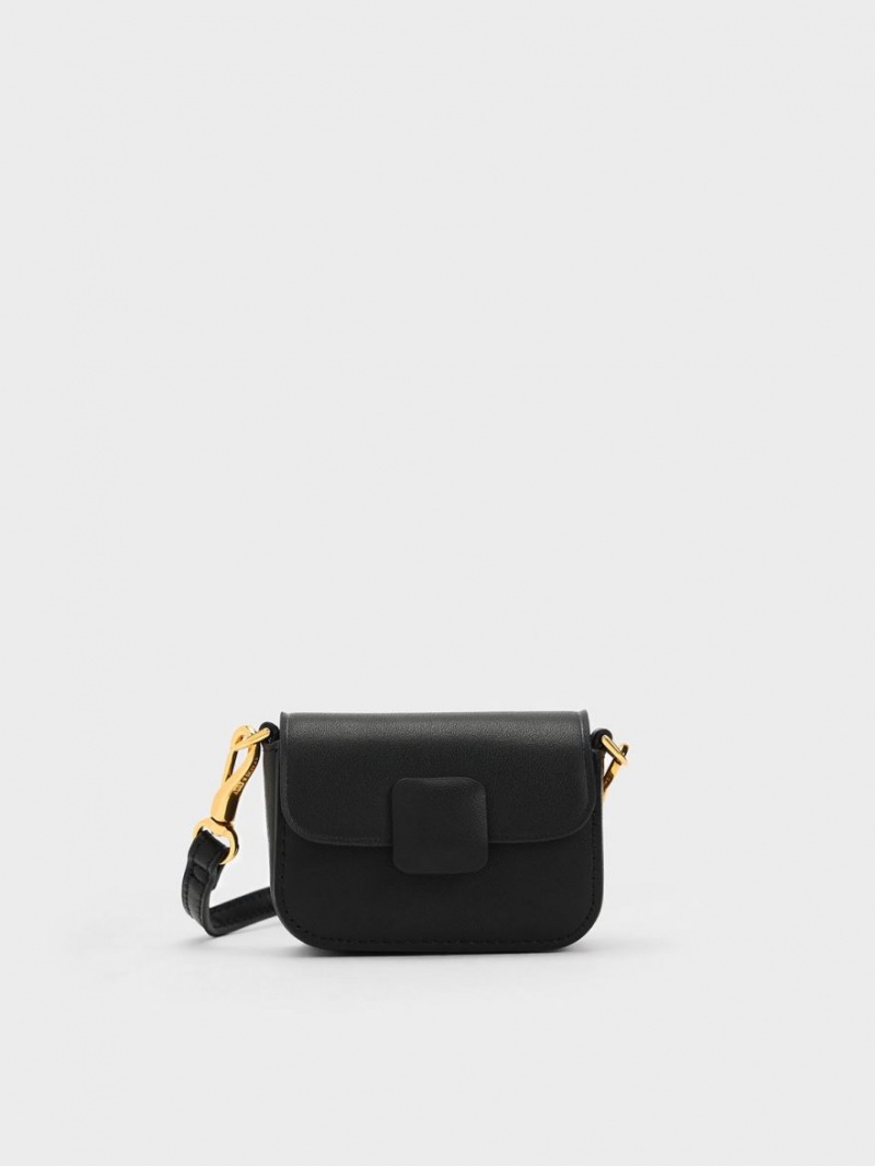 μίνι τσάντες Charles And Keith Micro Koa Square Push-Lock μαυρα | 27839-KREF