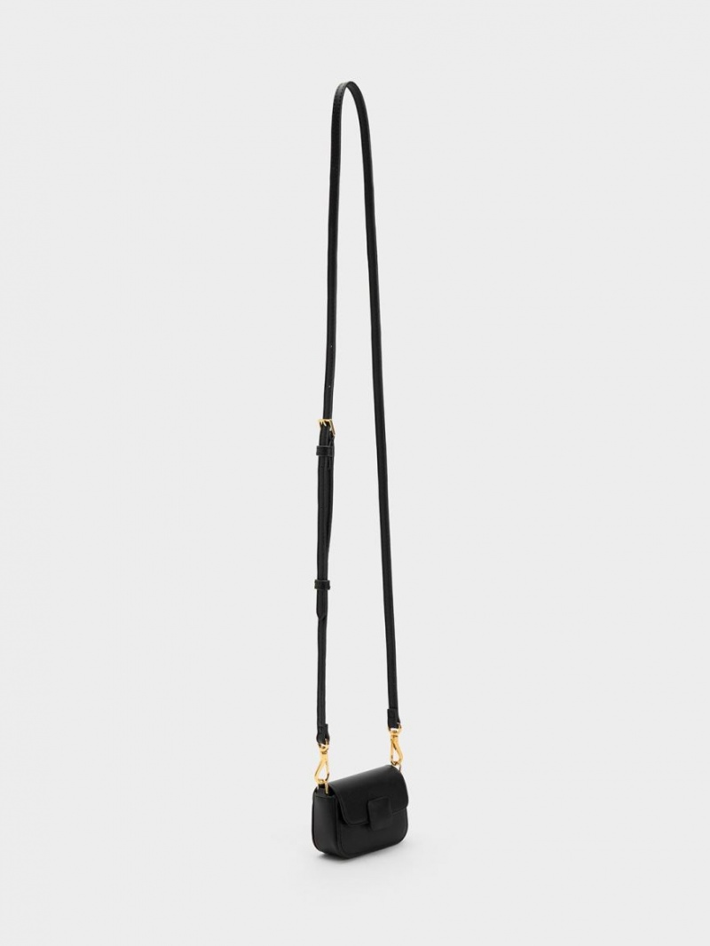 μίνι τσάντες Charles And Keith Micro Koa Square Push-Lock μαυρα | 27839-KREF