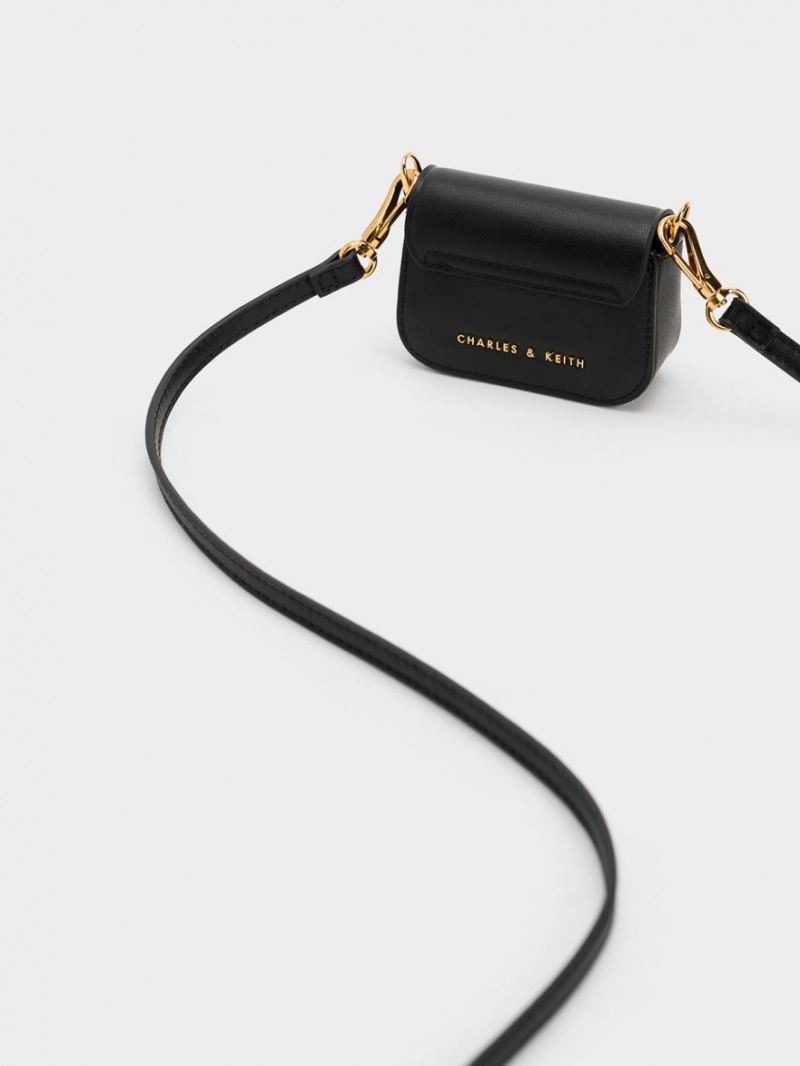 μίνι τσάντες Charles And Keith Micro Koa Square Push-Lock μαυρα | 27839-KREF