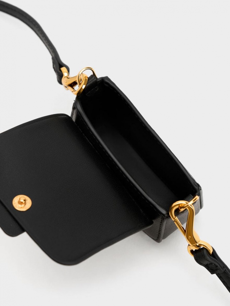 μίνι τσάντες Charles And Keith Micro Koa Square Push-Lock μαυρα | 27839-KREF