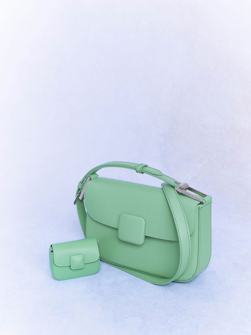 μίνι τσάντες Charles And Keith Micro Koa Square Push-Lock πρασινο | 06123-DKCR