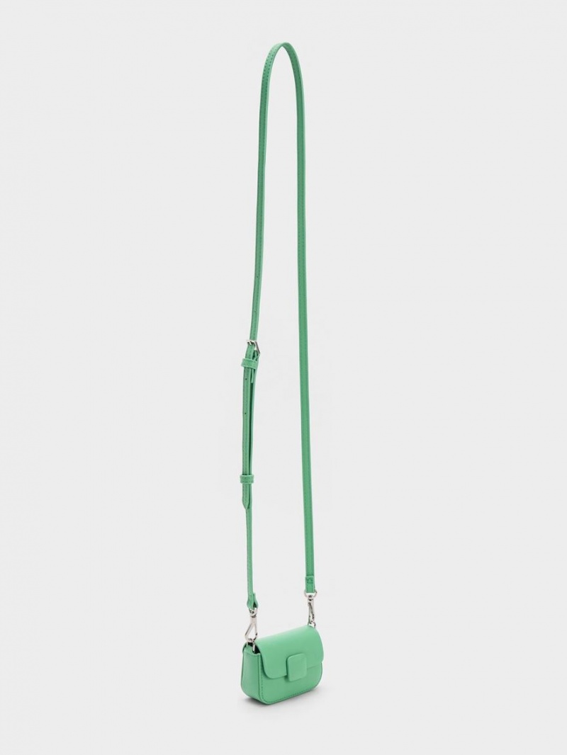 μίνι τσάντες Charles And Keith Micro Koa Square Push-Lock πρασινο | 06123-DKCR
