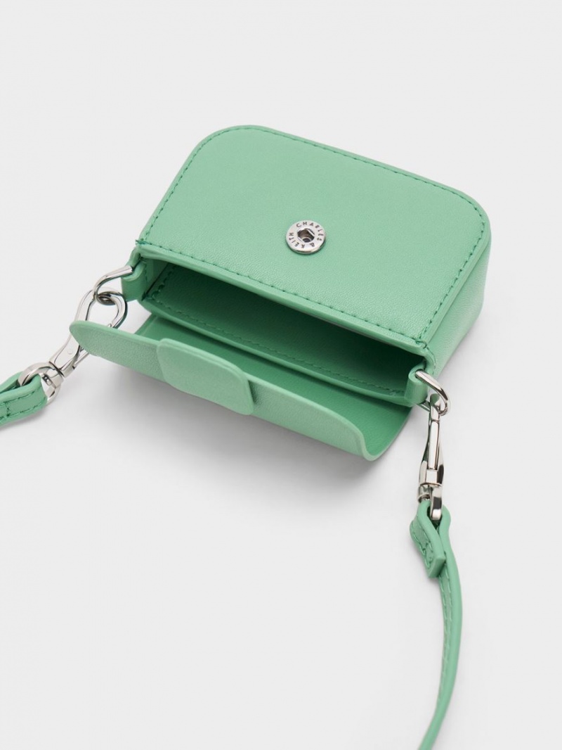 μίνι τσάντες Charles And Keith Micro Koa Square Push-Lock πρασινο | 06123-DKCR