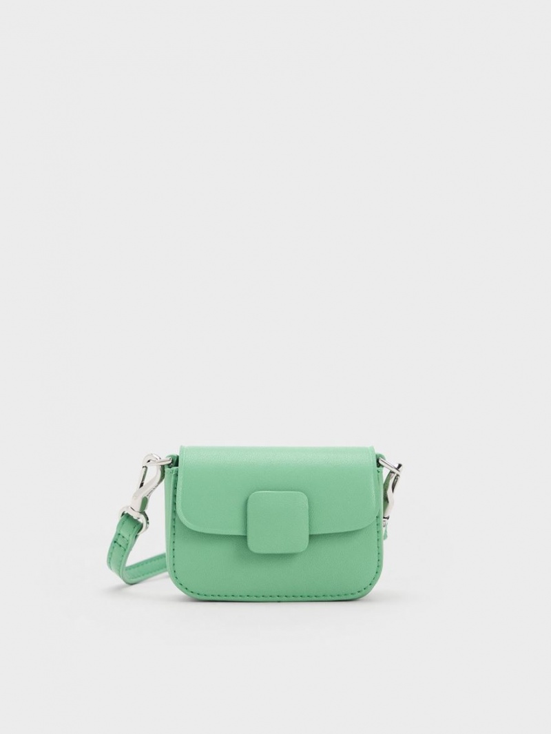 μίνι τσάντες Charles And Keith Micro Koa Square Push-Lock πρασινο | 06123-DKCR