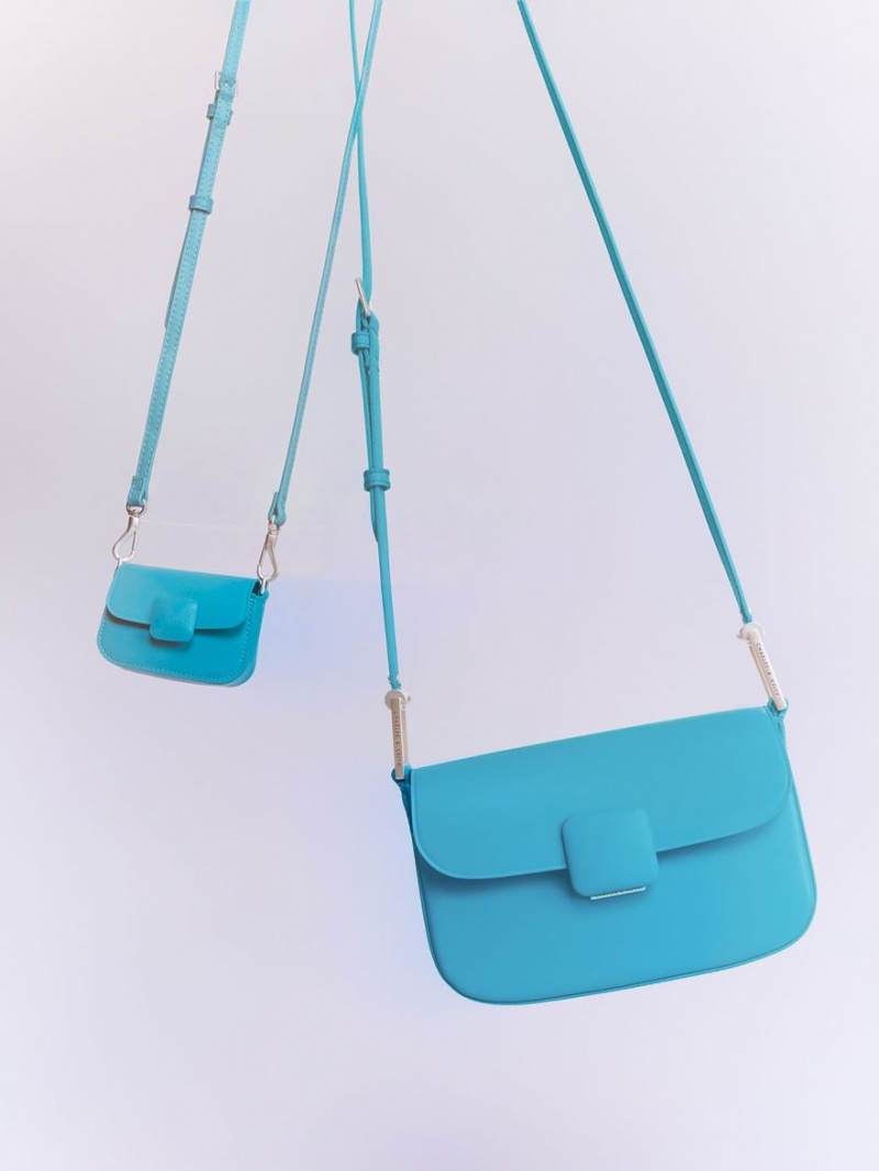 μίνι τσάντες Charles And Keith Micro Koa Square Push-Lock μπλε | 70438-IDXR