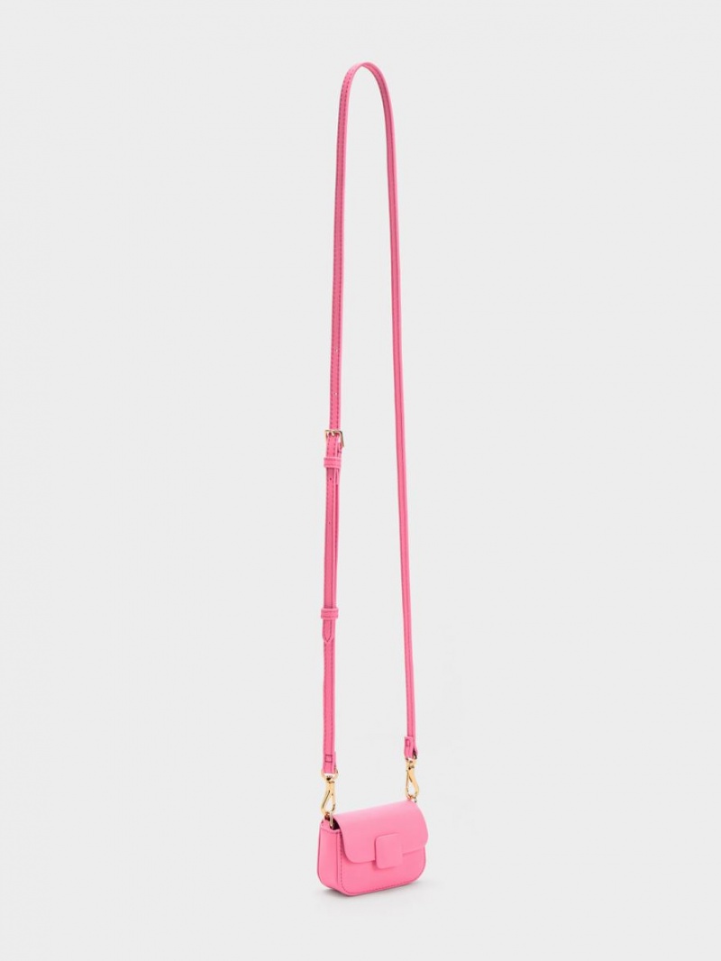 μίνι τσάντες Charles And Keith Micro Koa Square Push-Lock ροζ | 98735-BSDV