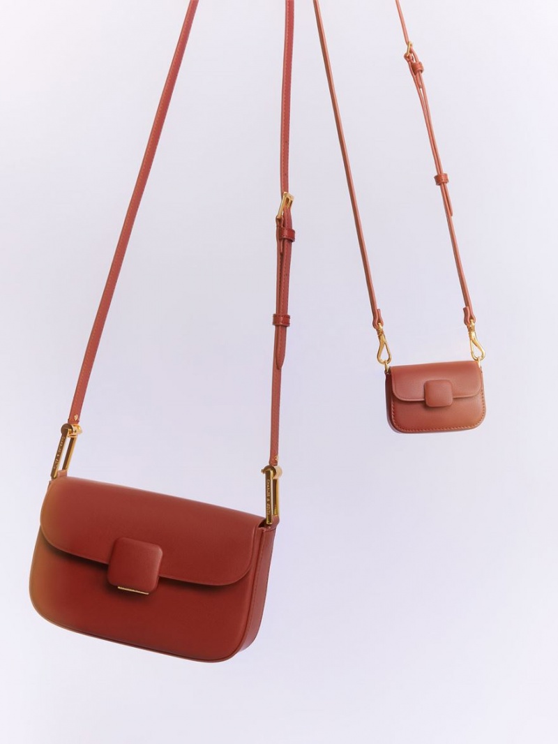 μίνι τσάντες Charles And Keith Micro Koa Square Push-Lock σκούρο κοκκινα | 91275-ZJIY