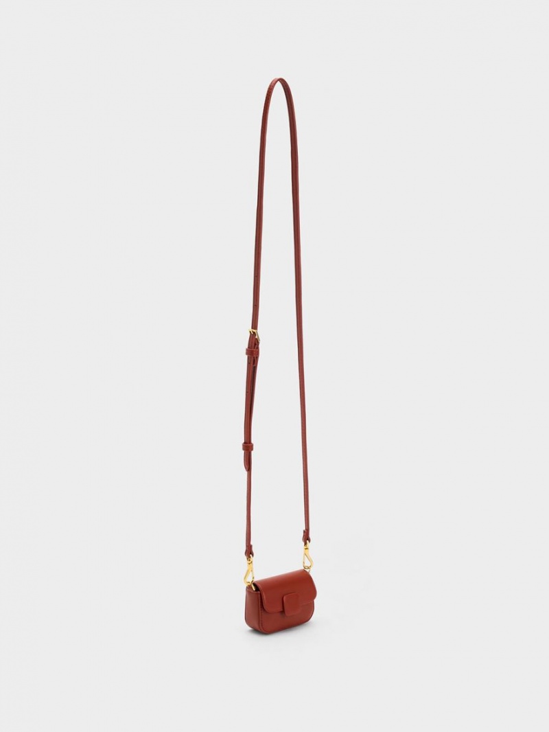 μίνι τσάντες Charles And Keith Micro Koa Square Push-Lock σκούρο κοκκινα | 91275-ZJIY