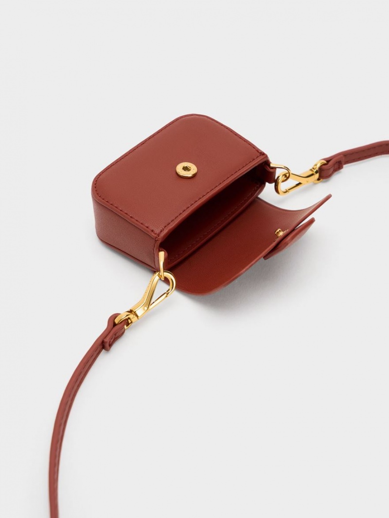 μίνι τσάντες Charles And Keith Micro Koa Square Push-Lock σκούρο κοκκινα | 91275-ZJIY