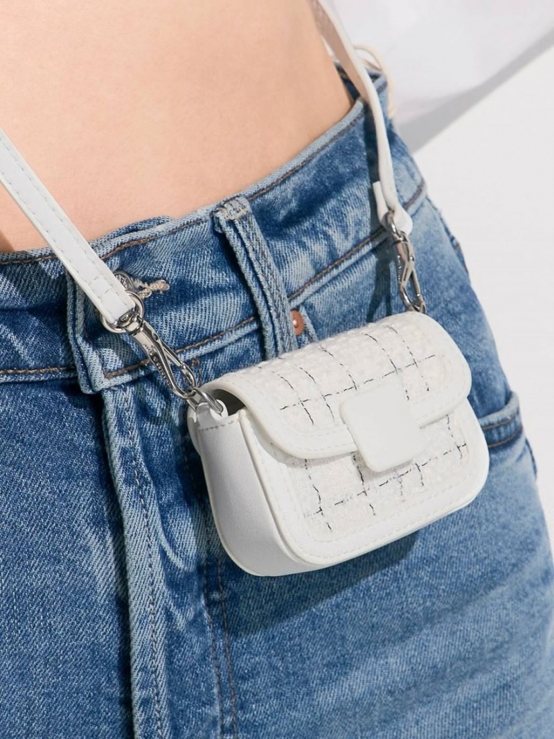 τσάντεσ χιαστί Charles And Keith Micro Koa Tweed κρέμα | 69725-AKHG