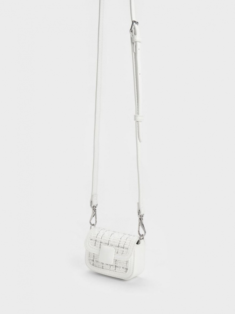 τσάντεσ χιαστί Charles And Keith Micro Koa Tweed κρέμα | 69725-AKHG