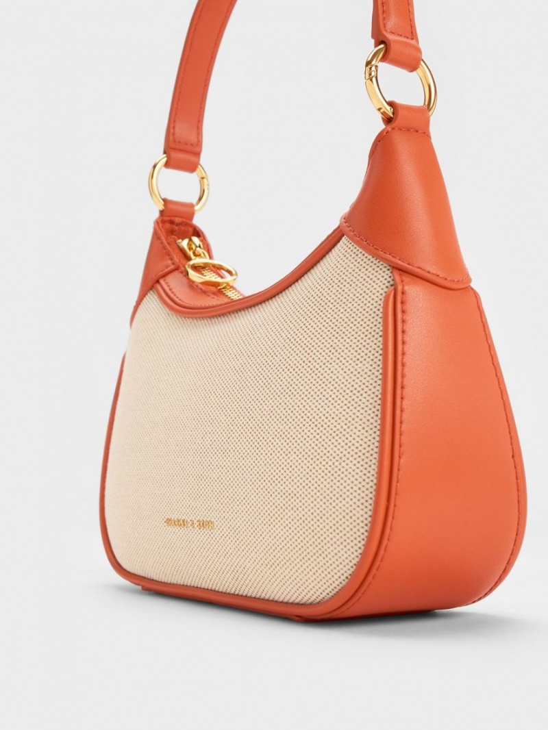 τσάντεσ ώμου Charles And Keith Mini Alcott Scarf Handle καμβα πορτοκαλι | 27904-JORU
