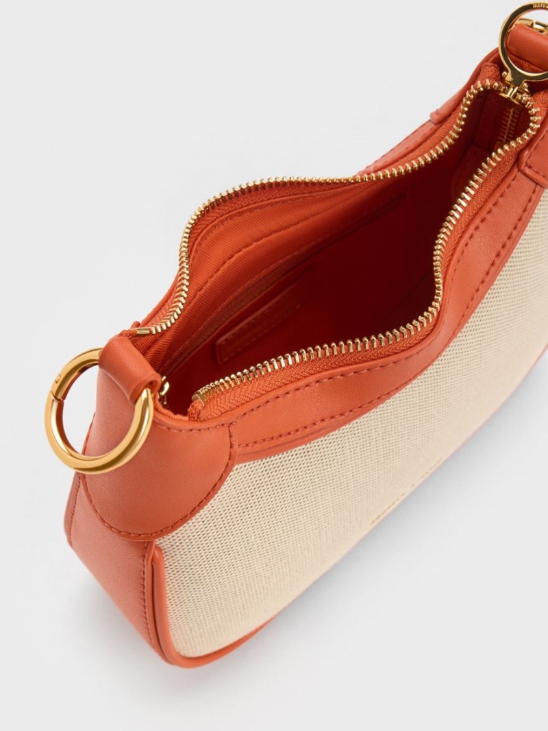 τσάντεσ ώμου Charles And Keith Mini Alcott Scarf Handle καμβα πορτοκαλι | 27904-JORU