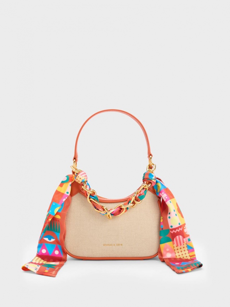 τσάντεσ ώμου Charles And Keith Mini Alcott Scarf Handle καμβα πορτοκαλι | 27904-JORU