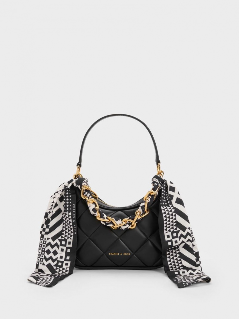 τσάντεσ ώμου Charles And Keith Mini Alcott Scarf Handle Καπιτονέ μαυρα | 34860-NBEM