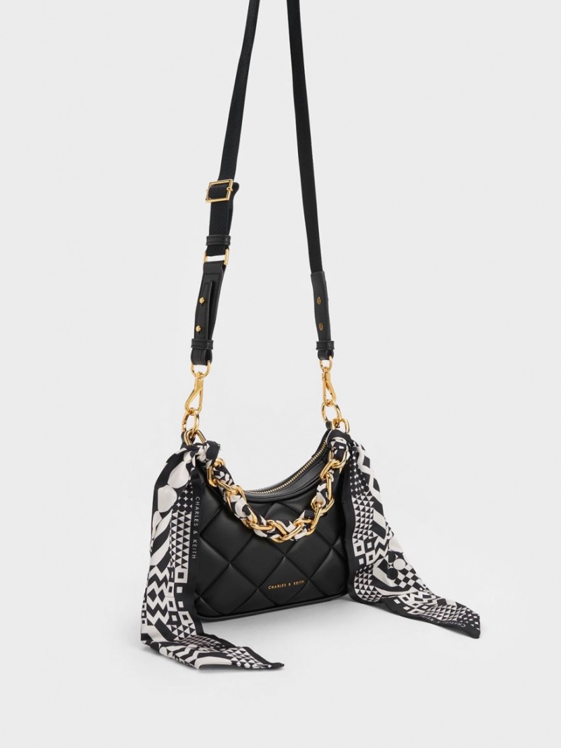 τσάντεσ ώμου Charles And Keith Mini Alcott Scarf Handle Καπιτονέ μαυρα | 34860-NBEM