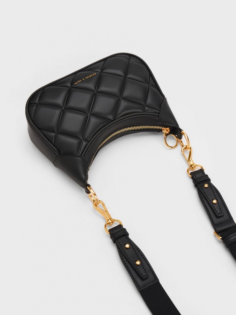 τσάντεσ ώμου Charles And Keith Mini Alcott Scarf Handle Καπιτονέ μαυρα | 34860-NBEM