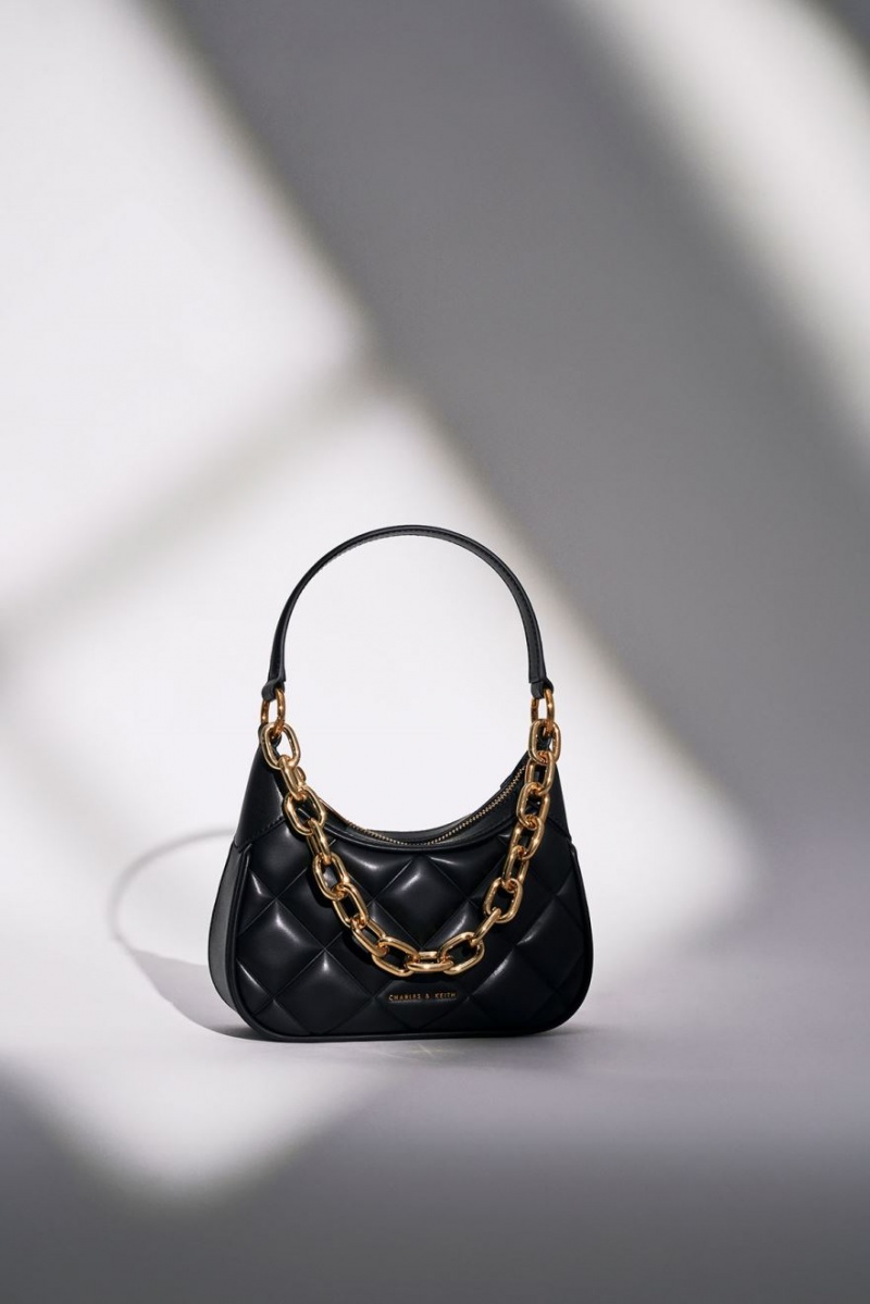 τσάντεσ ώμου Charles And Keith Mini Alcott Scarf Handle Καπιτονέ μαυρα | 34860-NBEM