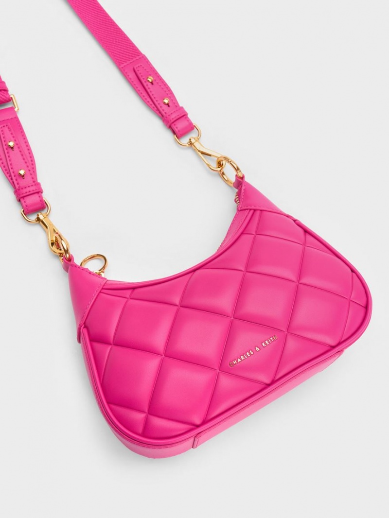 τσάντεσ ώμου Charles And Keith Mini Alcott Scarf Handle Καπιτονέ φουξια | 48290-HADL