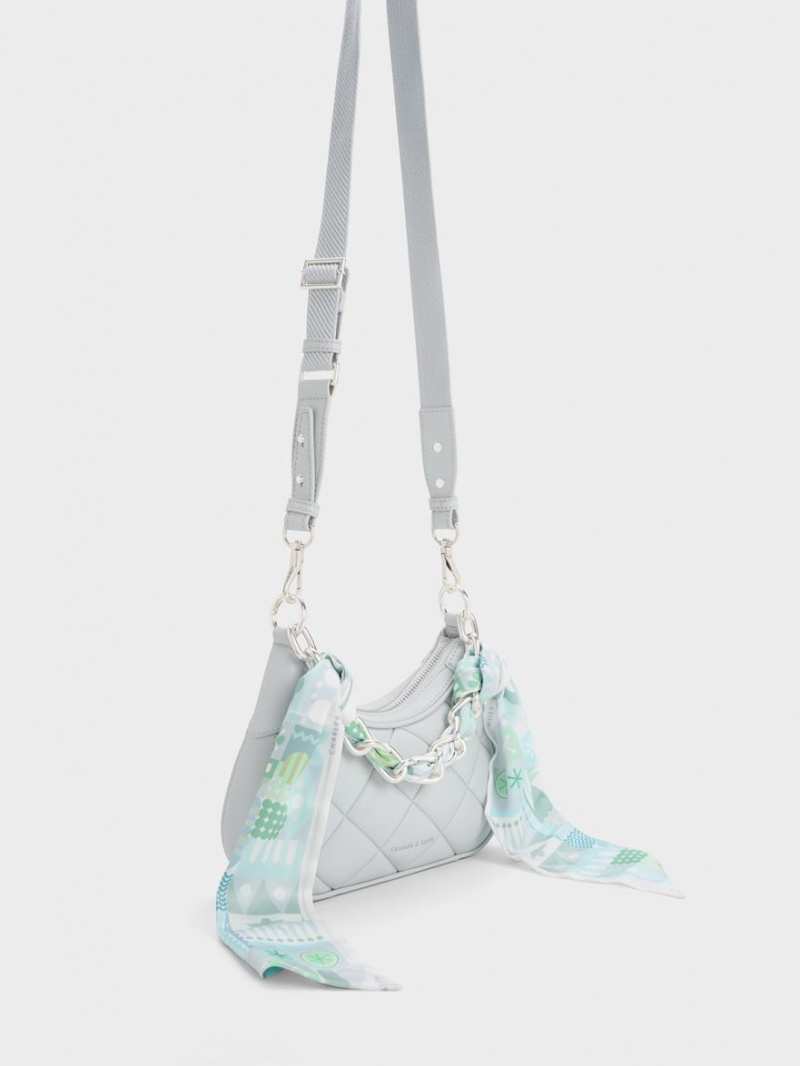 τσάντεσ ώμου Charles And Keith Mini Alcott Scarf Handle Καπιτονέ ανοιχτο γκρι | 91857-ZBJS