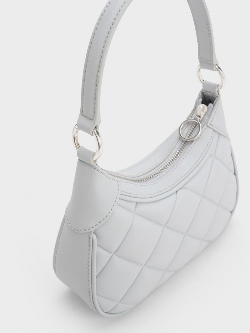 τσάντεσ ώμου Charles And Keith Mini Alcott Scarf Handle Καπιτονέ ανοιχτο γκρι | 91857-ZBJS