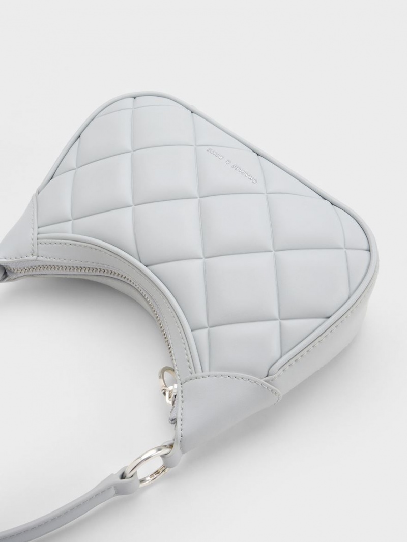 τσάντεσ ώμου Charles And Keith Mini Alcott Scarf Handle Καπιτονέ ανοιχτο γκρι | 91857-ZBJS