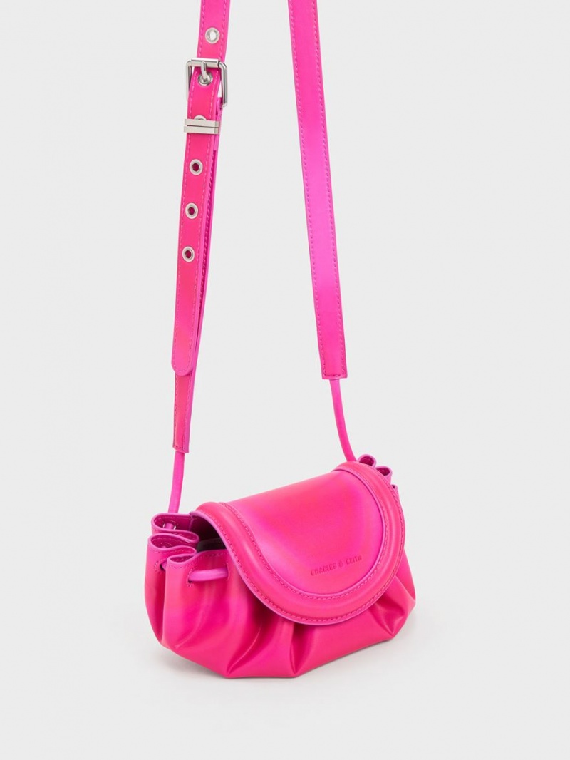τσάντεσ χιαστί Charles And Keith Mini Blossom Curved Flap ροζ | 01763-XYGC