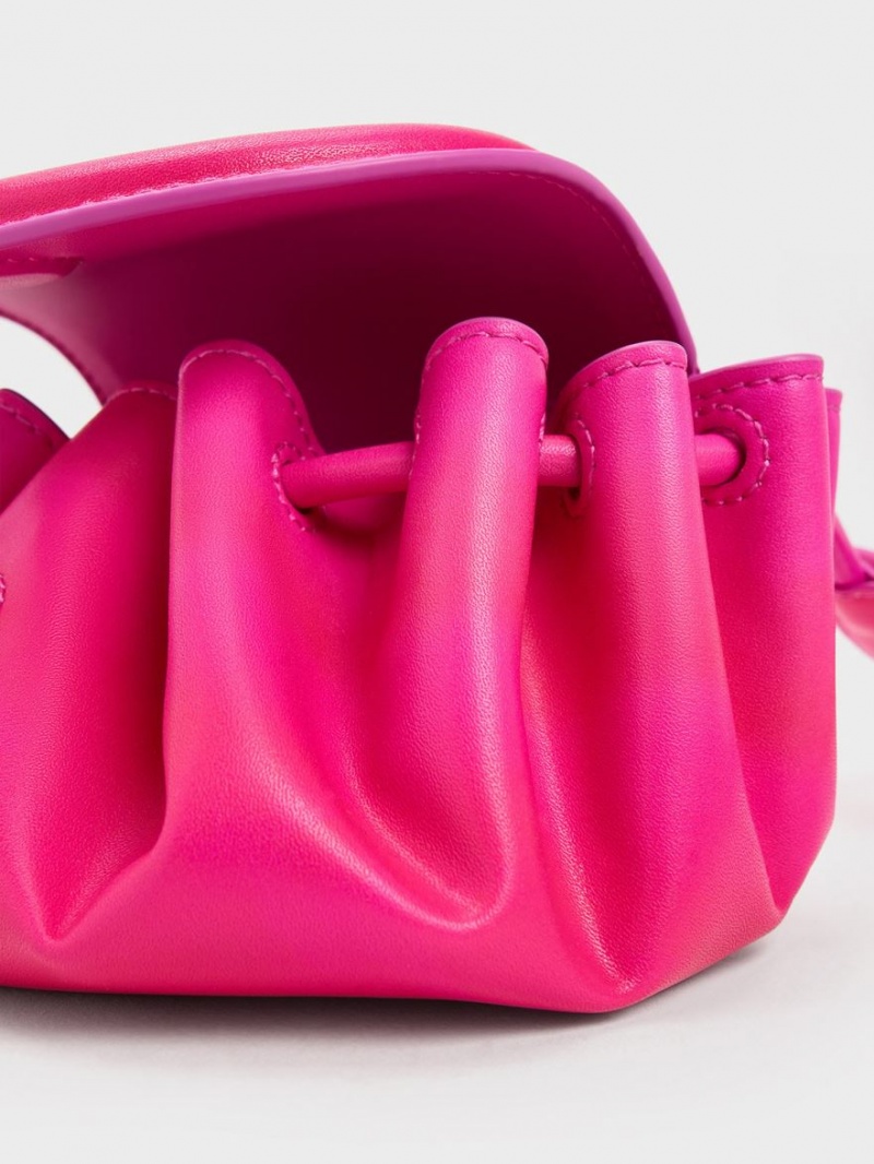 τσάντεσ χιαστί Charles And Keith Mini Blossom Curved Flap ροζ | 01763-XYGC