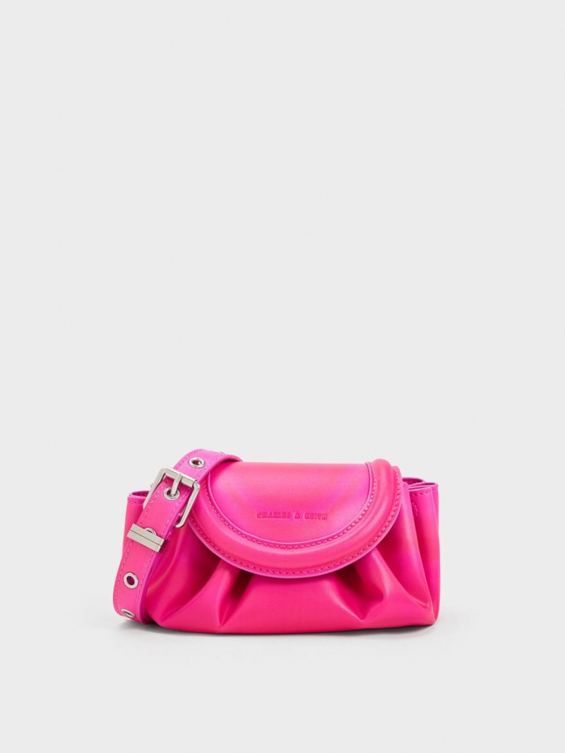τσάντεσ χιαστί Charles And Keith Mini Blossom Curved Flap ροζ | 01763-XYGC