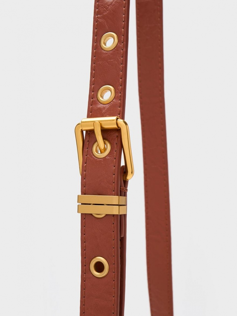 τσάντεσ χιαστί Charles And Keith Mini Blossom Curved Flap Καπιτονέ σκούρο κοκκινα | 09152-KAQW
